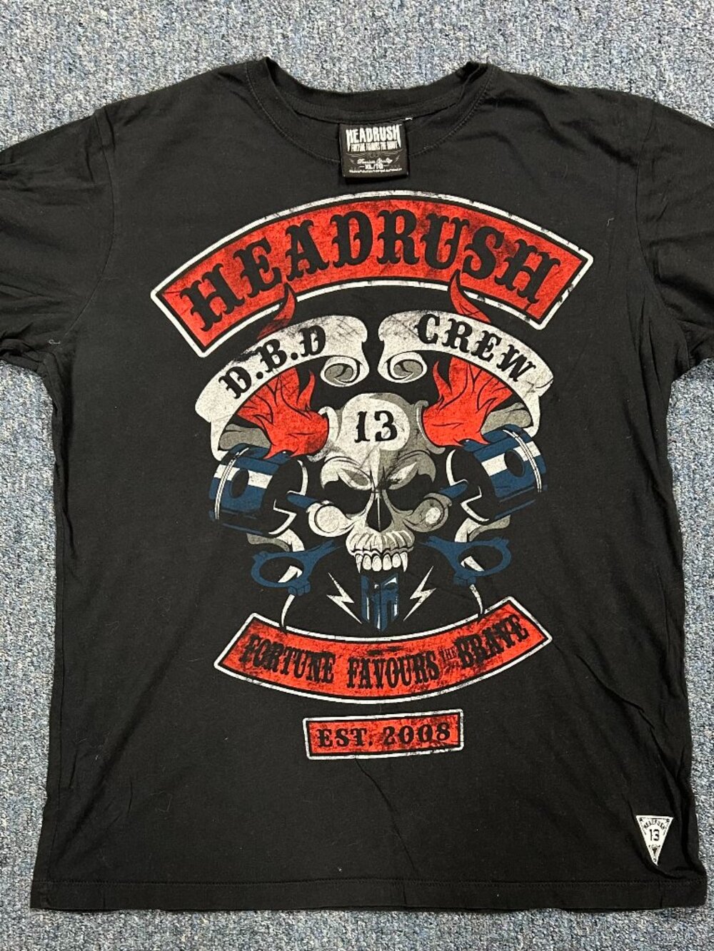 Headrush T-Shirt Men Size XL Black DBD Crew Skull Fortune Favours The Brave
